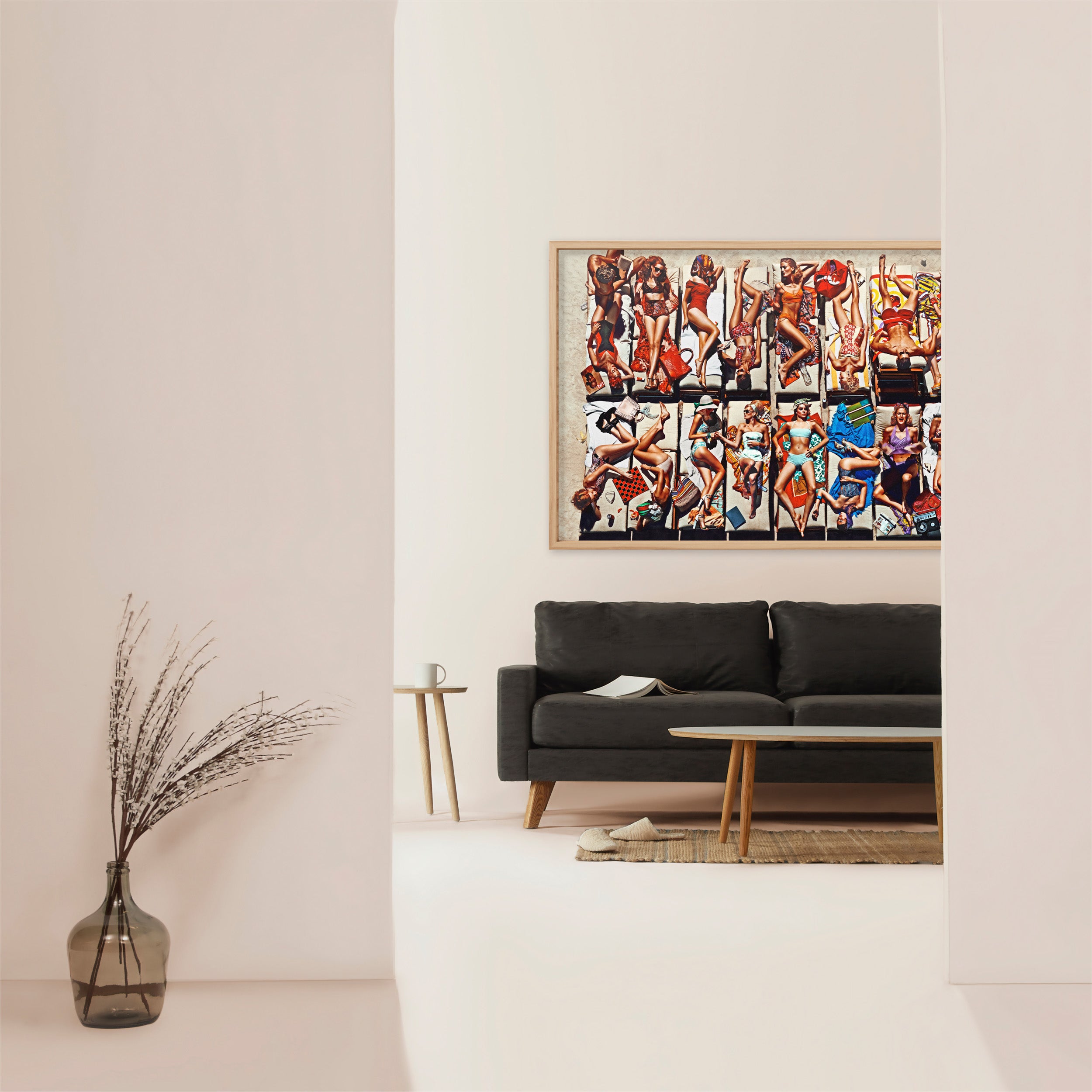 Fine Art print Flamingo Kids 2 by Sebastian Mader hanging in sun filled loft